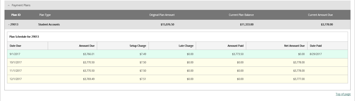 Payment plan tabs within Eagle Service Payment plan tabs within Eagle Service